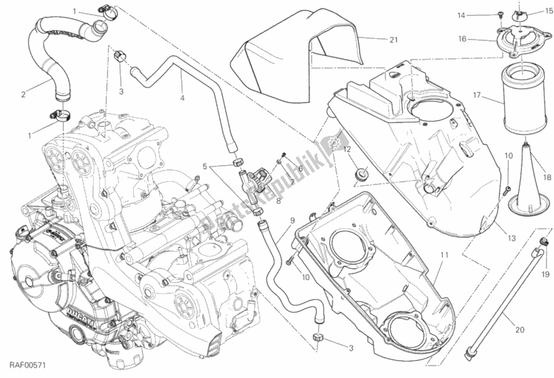 Alle onderdelen voor de Luchtinlaat - Olie-ontluchter van de Ducati Monster 821 Stripes AUS 2017